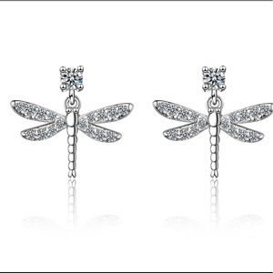 925 Silver CZ Dragonfly Earrings